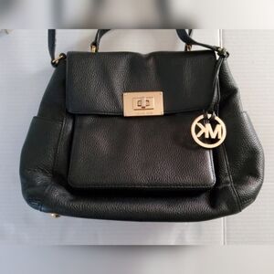 Michael Kors Black Leather Shoulder Bag/ purse with Gold Accents